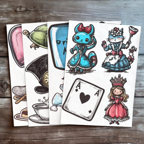 Cute Alice In Wonderland Clipart Set Playing Card Doll Mushroom Teacup Hearts Fairy Tale Printable Art Digital Stickers Scrapbooking Heart